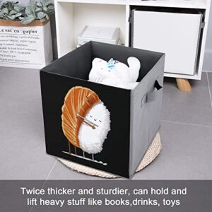 Sushi Hug PU Leather Collapsible Storage Bins Canvas Cube Organizer Basket with Handles