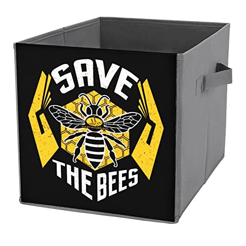 Heart Mind Soul Saves The Bees PU Leather Collapsible Storage Bins Canvas Cube Organizer Basket with Handles