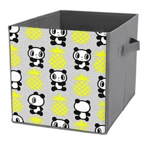 panda pineapple pu leather collapsible storage bins canvas cube organizer basket with handles