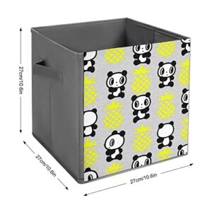 Panda Pineapple PU Leather Collapsible Storage Bins Canvas Cube Organizer Basket with Handles