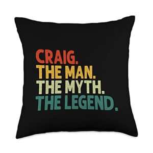 birthday personalized tees for men vintage craig the man the myth the legend personalized name birthday throw pillow, 18x18, multicolor