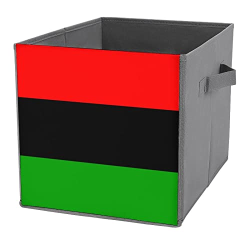 Pan African Flag PU Leather Collapsible Storage Bins Canvas Cube Organizer Basket with Handles