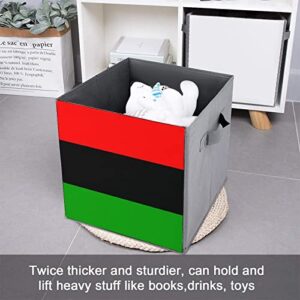 Pan African Flag PU Leather Collapsible Storage Bins Canvas Cube Organizer Basket with Handles