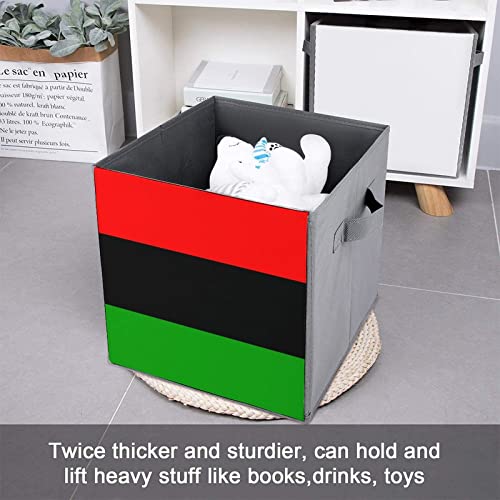 Pan African Flag PU Leather Collapsible Storage Bins Canvas Cube Organizer Basket with Handles