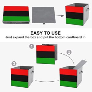 Pan African Flag PU Leather Collapsible Storage Bins Canvas Cube Organizer Basket with Handles