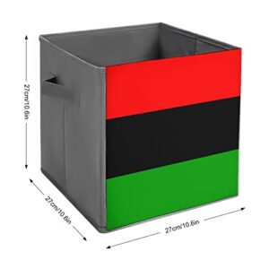 Pan African Flag PU Leather Collapsible Storage Bins Canvas Cube Organizer Basket with Handles