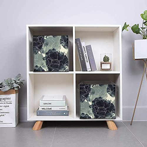 Watercolor Flower PU Leather Collapsible Storage Bins Canvas Cube Organizer Basket with Handles