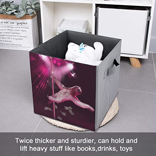 Pole Dancing Sloth PU Leather Collapsible Storage Bins Canvas Cube Organizer Basket with Handles