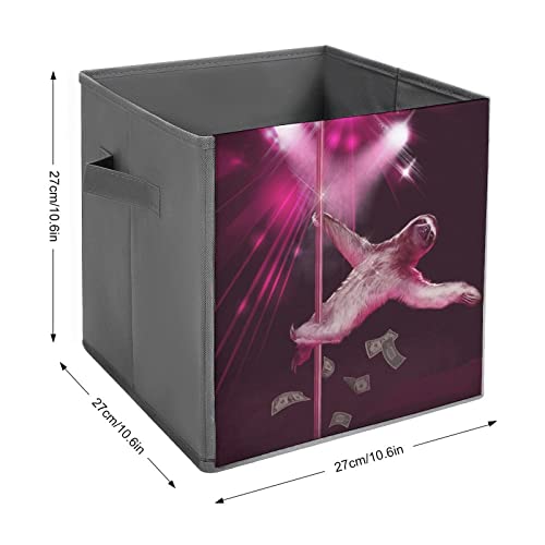 Pole Dancing Sloth PU Leather Collapsible Storage Bins Canvas Cube Organizer Basket with Handles