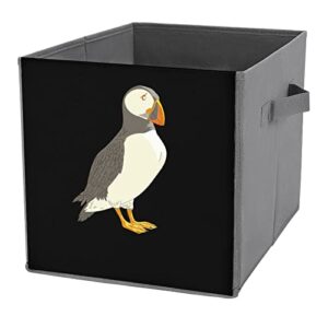 puffin bird pu leather collapsible storage bins canvas cube organizer basket with handles