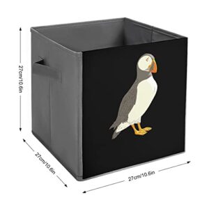 Puffin Bird PU Leather Collapsible Storage Bins Canvas Cube Organizer Basket with Handles