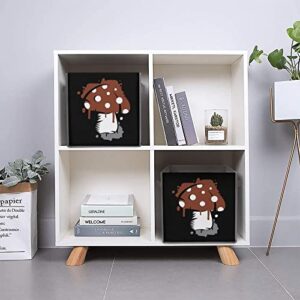 Blood Mushroom PU Leather Collapsible Storage Bins Canvas Cube Organizer Basket with Handles