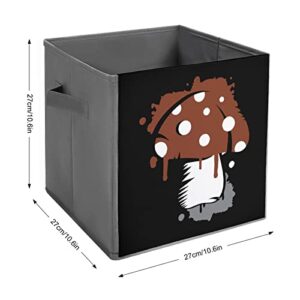 Blood Mushroom PU Leather Collapsible Storage Bins Canvas Cube Organizer Basket with Handles