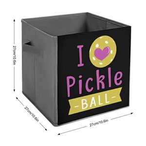 Love Pickle Ball PU Leather Collapsible Storage Bins Canvas Cube Organizer Basket with Handles