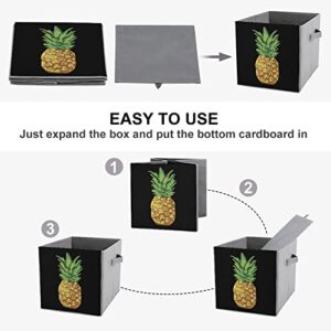 Pineapple Watercolor PU Leather Collapsible Storage Bins Canvas Cube Organizer Basket with Handles