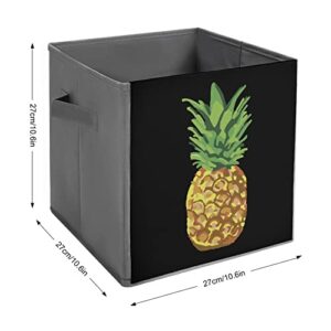 Pineapple Watercolor PU Leather Collapsible Storage Bins Canvas Cube Organizer Basket with Handles