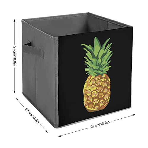 Pineapple Watercolor PU Leather Collapsible Storage Bins Canvas Cube Organizer Basket with Handles