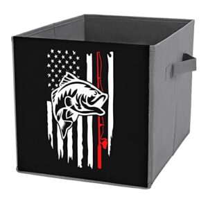 distressed fishing usa flag pu leather collapsible storage bins canvas cube organizer basket with handles