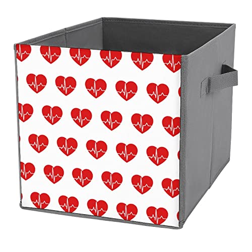 Heartbeat PU Leather Collapsible Storage Bins Canvas Cube Organizer Basket with Handles