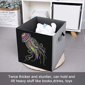 Electric Octopus PU Leather Collapsible Storage Bins Canvas Cube Organizer Basket with Handles