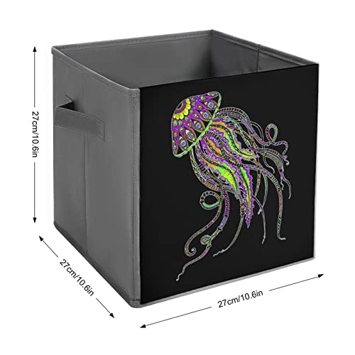 Electric Octopus PU Leather Collapsible Storage Bins Canvas Cube Organizer Basket with Handles