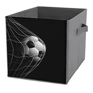 soccer ball on black pu leather collapsible storage bins canvas cube organizer basket with handles