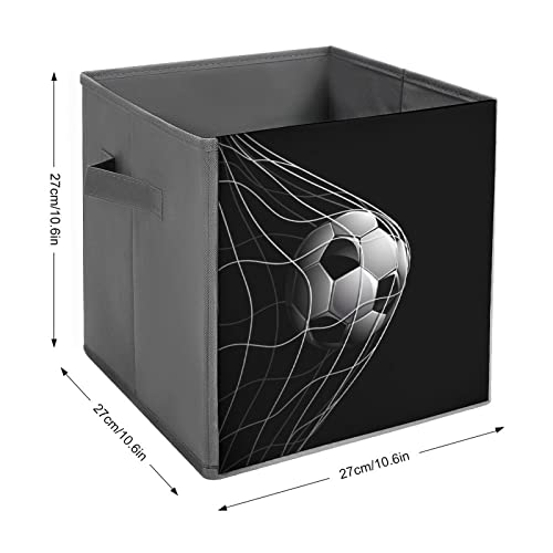 Soccer Ball on Black PU Leather Collapsible Storage Bins Canvas Cube Organizer Basket with Handles