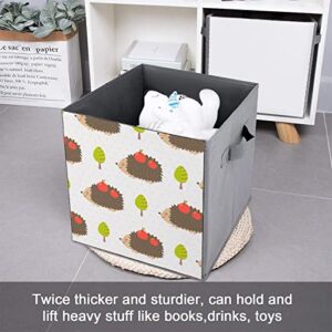 Hedgehog PU Leather Collapsible Storage Bins Canvas Cube Organizer Basket with Handles