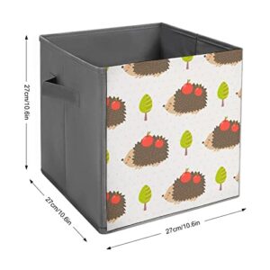 Hedgehog PU Leather Collapsible Storage Bins Canvas Cube Organizer Basket with Handles