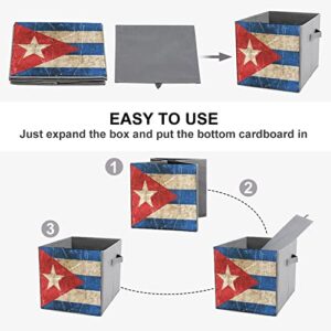 Vintage Cuban Flag PU Leather Collapsible Storage Bins Canvas Cube Organizer Basket with Handles