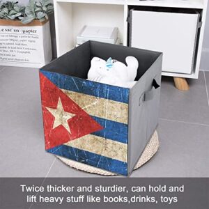 Vintage Cuban Flag PU Leather Collapsible Storage Bins Canvas Cube Organizer Basket with Handles