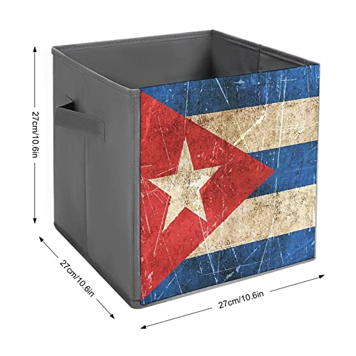 Vintage Cuban Flag PU Leather Collapsible Storage Bins Canvas Cube Organizer Basket with Handles