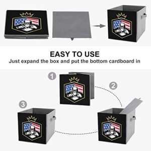 Welding American Welder Flag PU Leather Collapsible Storage Bins Canvas Cube Organizer Basket with Handles