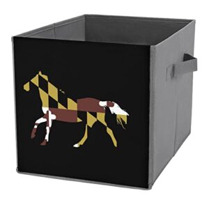 Maryland Flag Horse PU Leather Collapsible Storage Bins Canvas Cube Organizer Basket with Handles