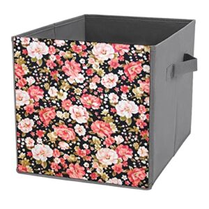 red and pink floral pu leather collapsible storage bins canvas cube organizer basket with handles