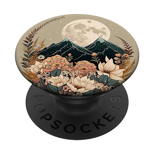 Boho Mountain Moon Phases Floral Aesthetic Chic PopSockets Standard PopGrip