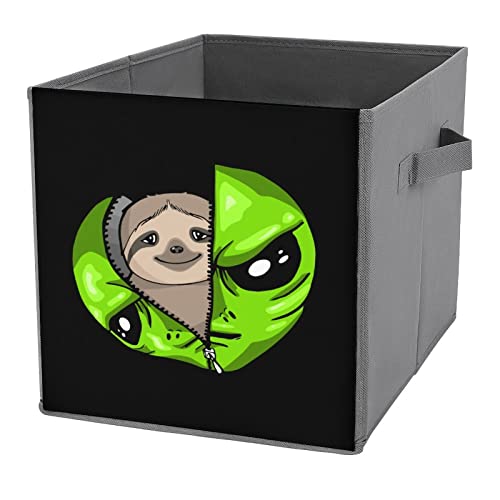 Sloth Into Alien PU Leather Collapsible Storage Bins Canvas Cube Organizer Basket with Handles