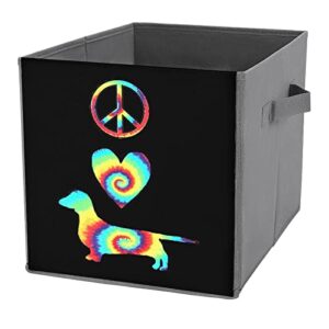 peace love dachshunds tie dye pu leather collapsible storage bins canvas cube organizer basket with handles