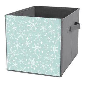 mint cute winter snowflake pu leather collapsible storage bins canvas cube organizer basket with handles