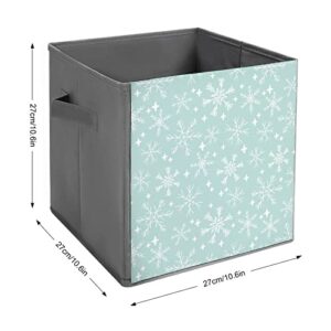 Mint Cute Winter Snowflake PU Leather Collapsible Storage Bins Canvas Cube Organizer Basket with Handles