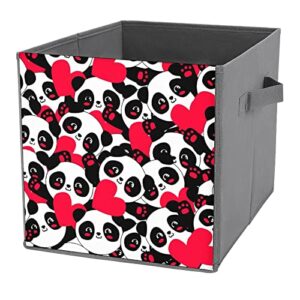 seamless panda heart pu leather collapsible storage bins canvas cube organizer basket with handles