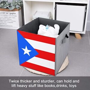 Puerto Rico Flag PU Leather Collapsible Storage Bins Canvas Cube Organizer Basket with Handles