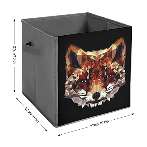 Geometric Fox PU Leather Collapsible Storage Bins Canvas Cube Organizer Basket with Handles