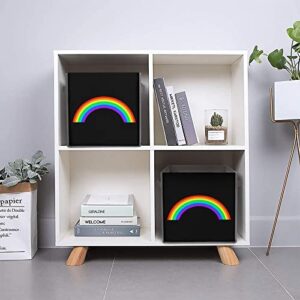 Rainbow Gay Pride PU Leather Collapsible Storage Bins Canvas Cube Organizer Basket with Handles