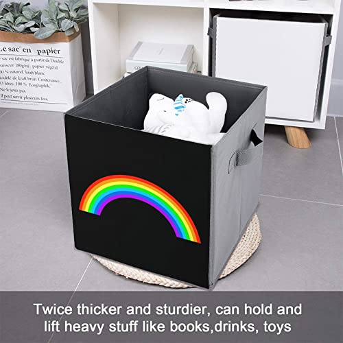 Rainbow Gay Pride PU Leather Collapsible Storage Bins Canvas Cube Organizer Basket with Handles