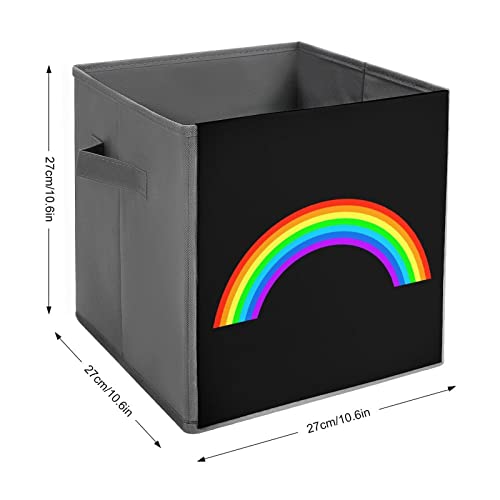 Rainbow Gay Pride PU Leather Collapsible Storage Bins Canvas Cube Organizer Basket with Handles