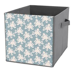 Octopus PU Leather Collapsible Storage Bins Canvas Cube Organizer Basket with Handles