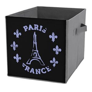 paris eiffel tower pu leather collapsible storage bins canvas cube organizer basket with handles