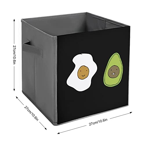 Egg and Avocado Friends PU Leather Collapsible Storage Bins Canvas Cube Organizer Basket with Handles