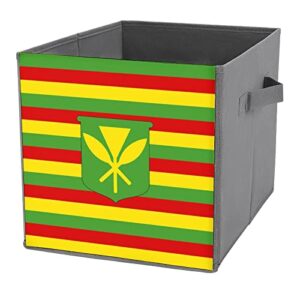 kanaka maoli flag pu leather collapsible storage bins canvas cube organizer basket with handles